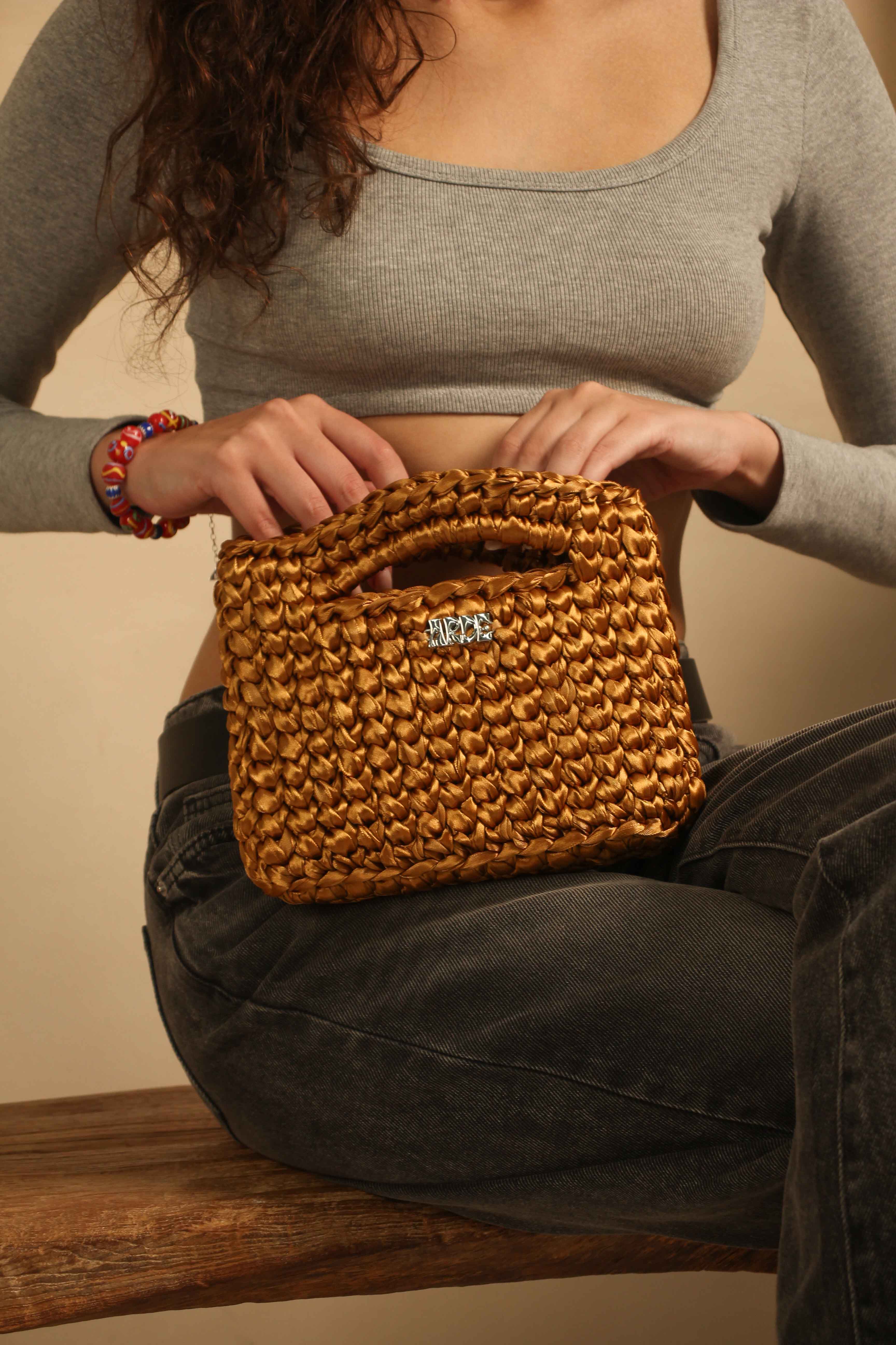 SATIN MINI BASKET - Dark Gold