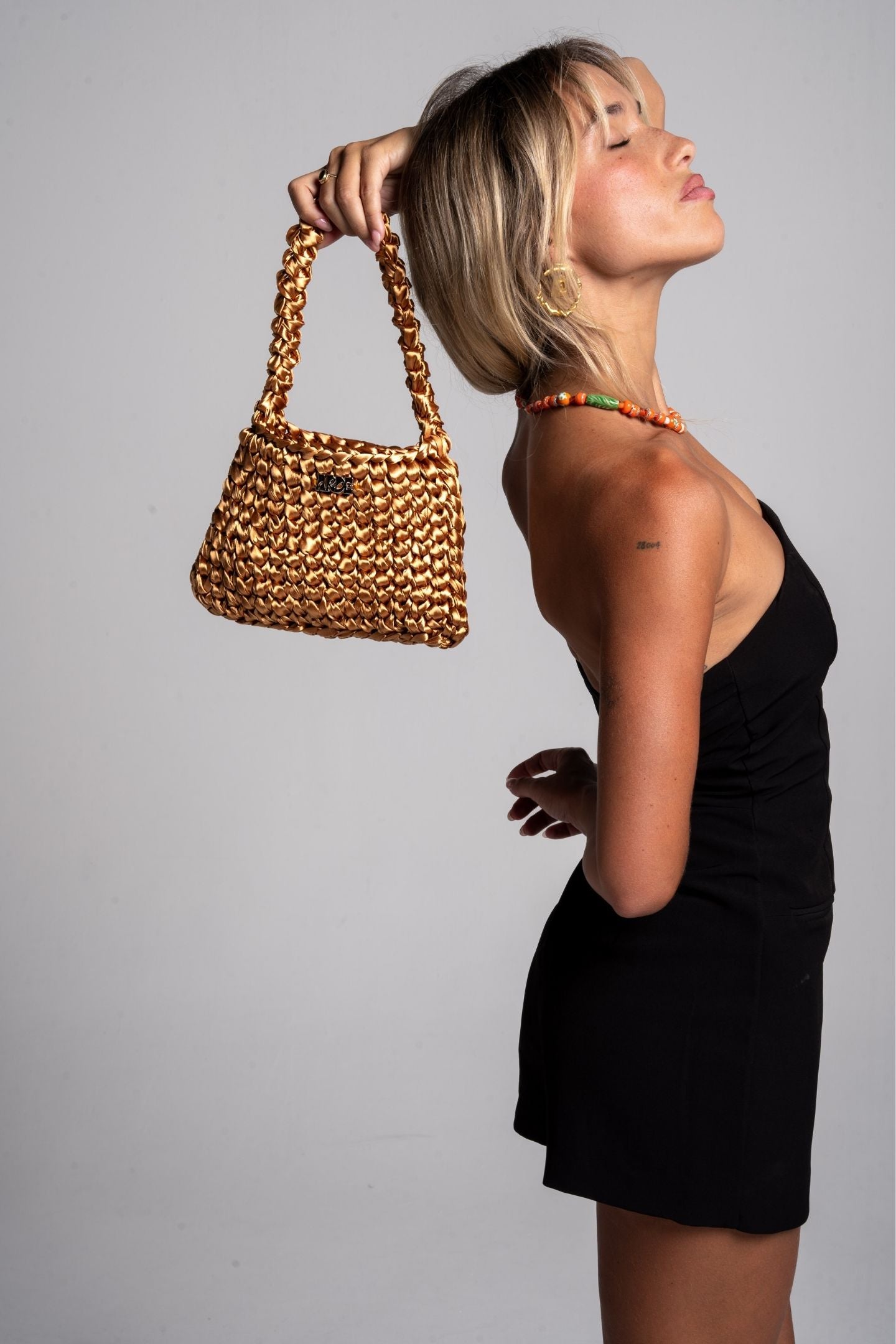 SATIN SHOULDER BAG - Dark Gold