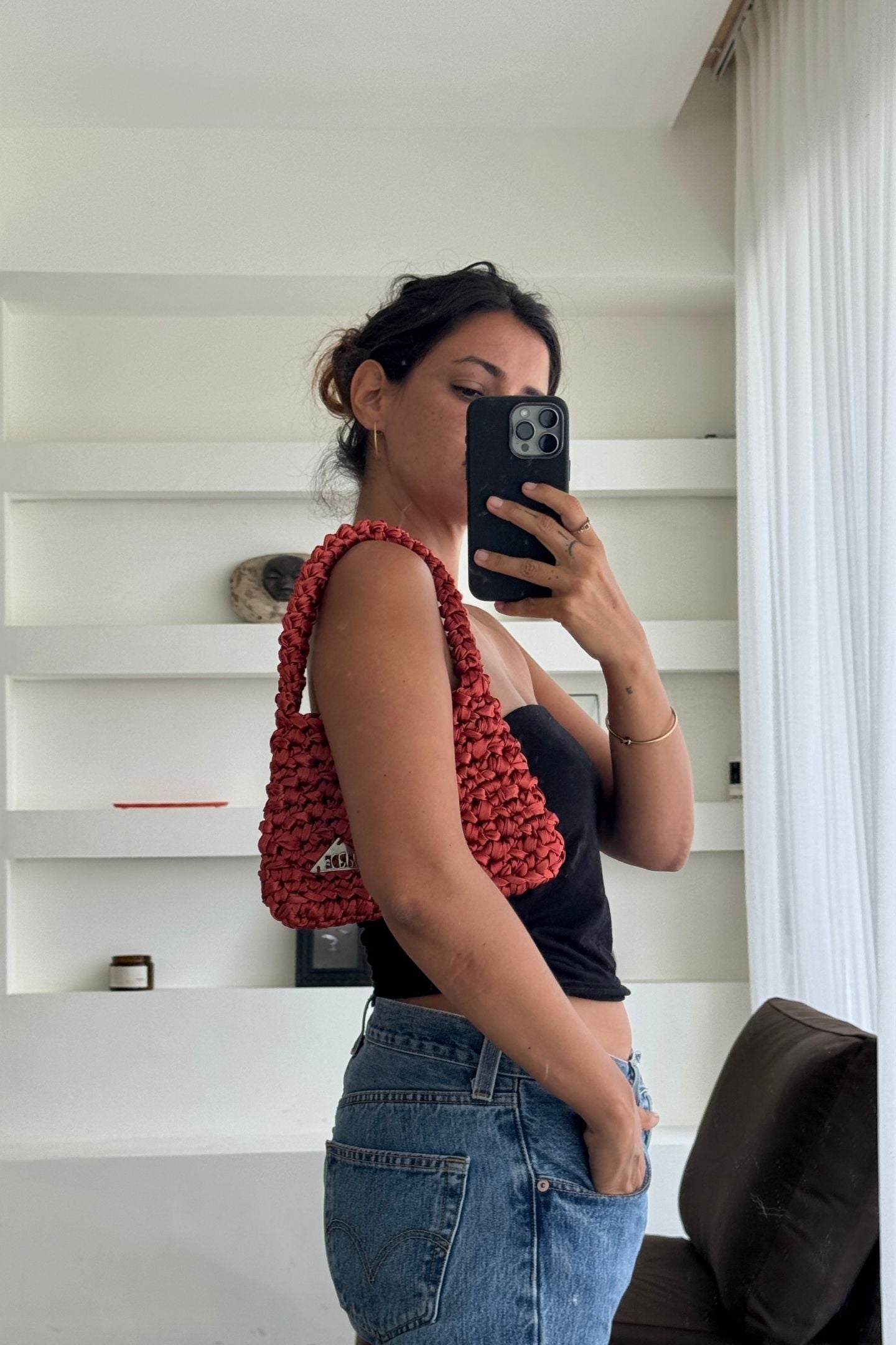 SATIN SHOULDER BAG - Rust