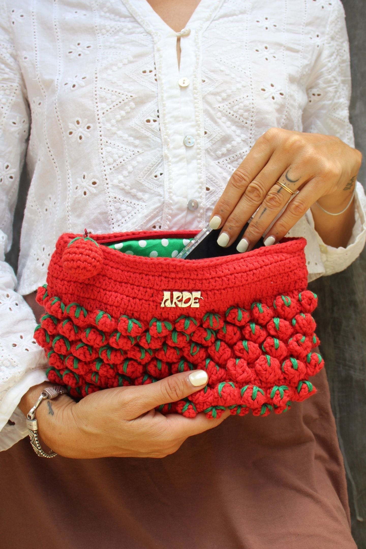 Tomato Zip Pouch - Green Polka Dot
