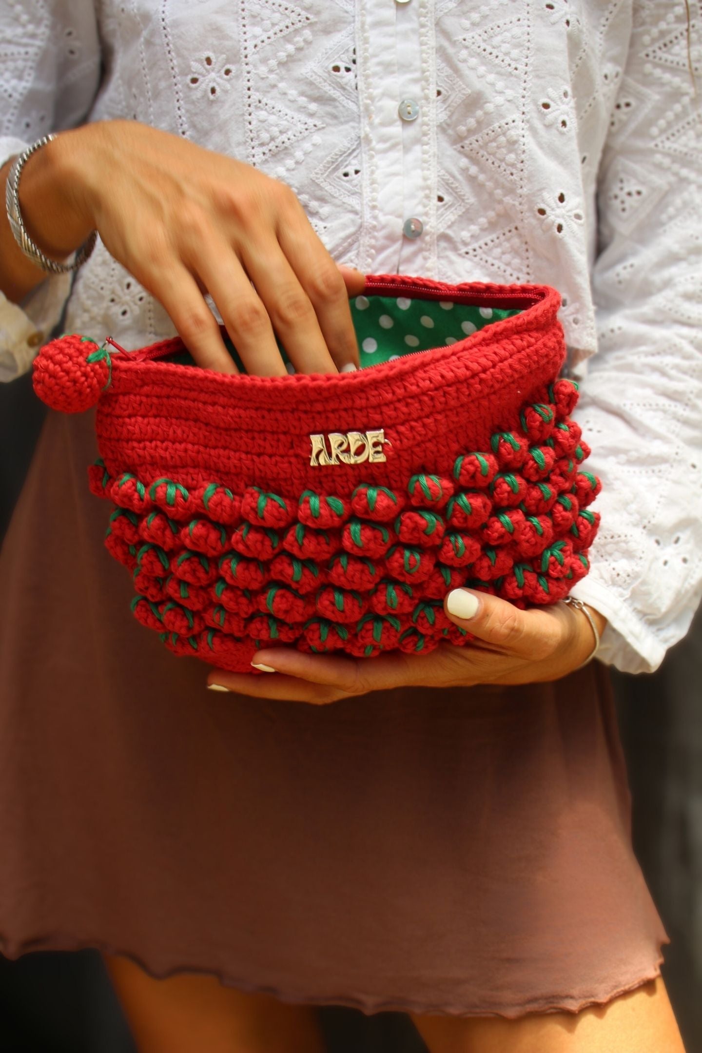Tomato Zip Pouch - Green Polka Dot