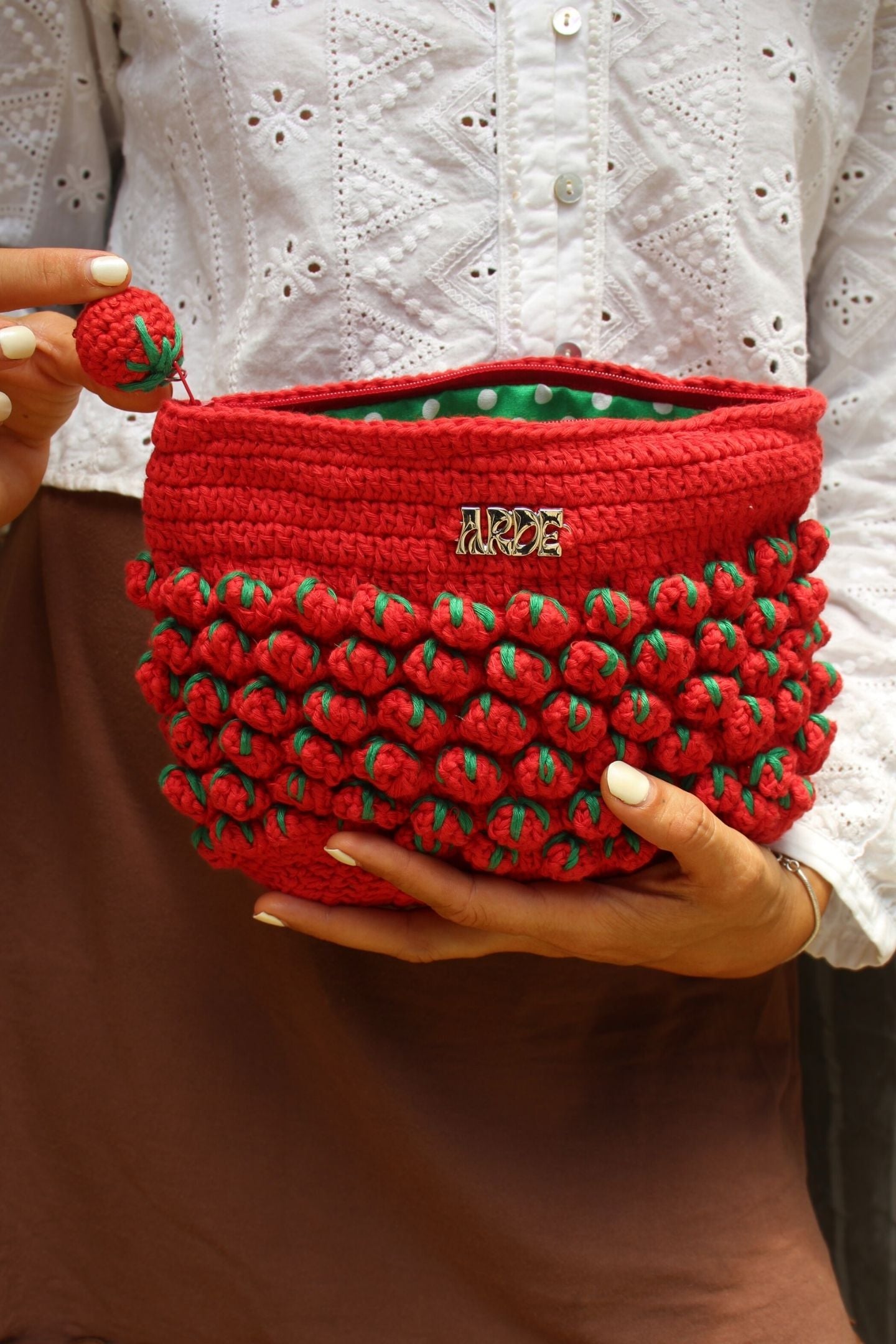 Tomato Zip Pouch - Green Polka Dot