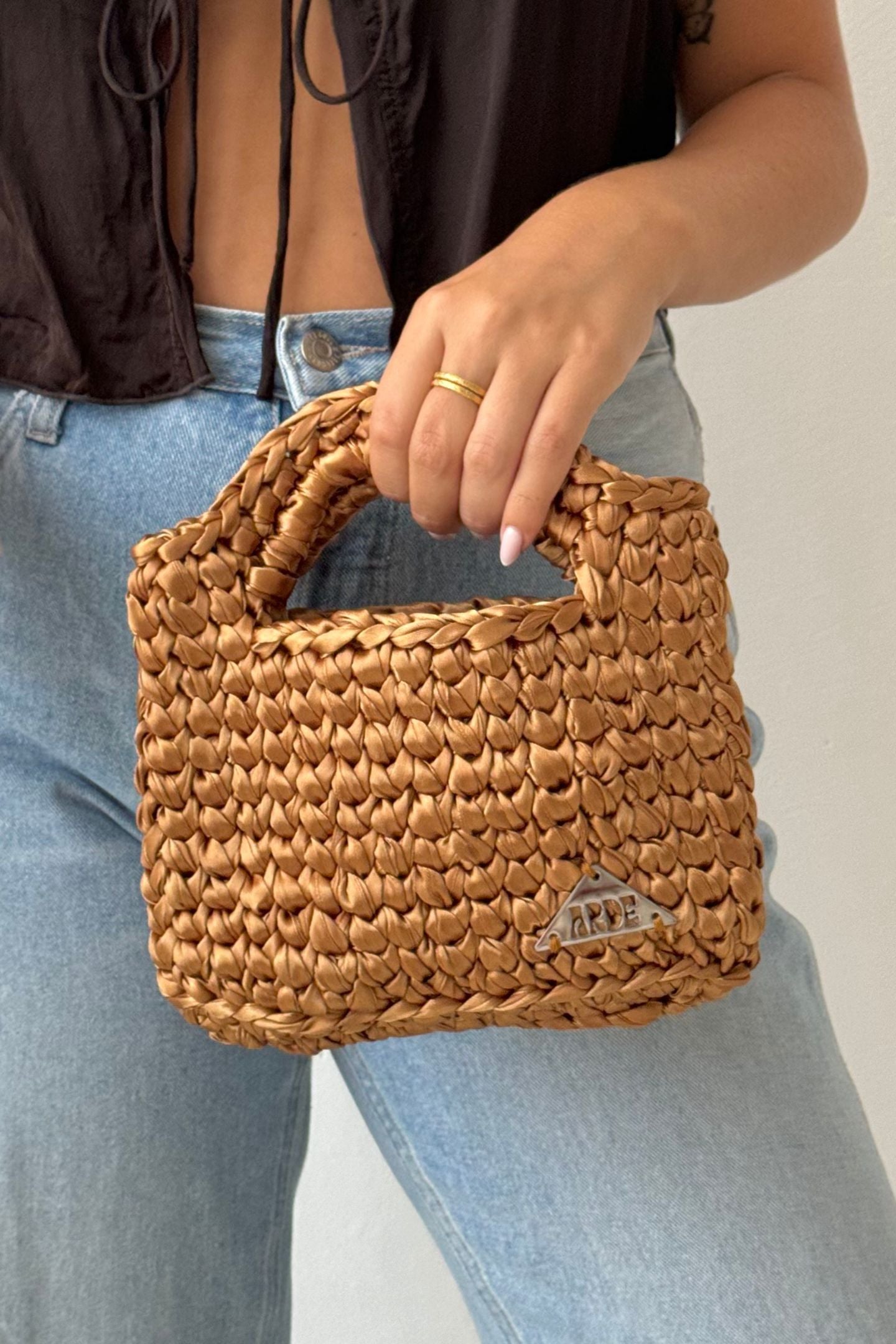 SATIN MINI BASKET - Dark Gold