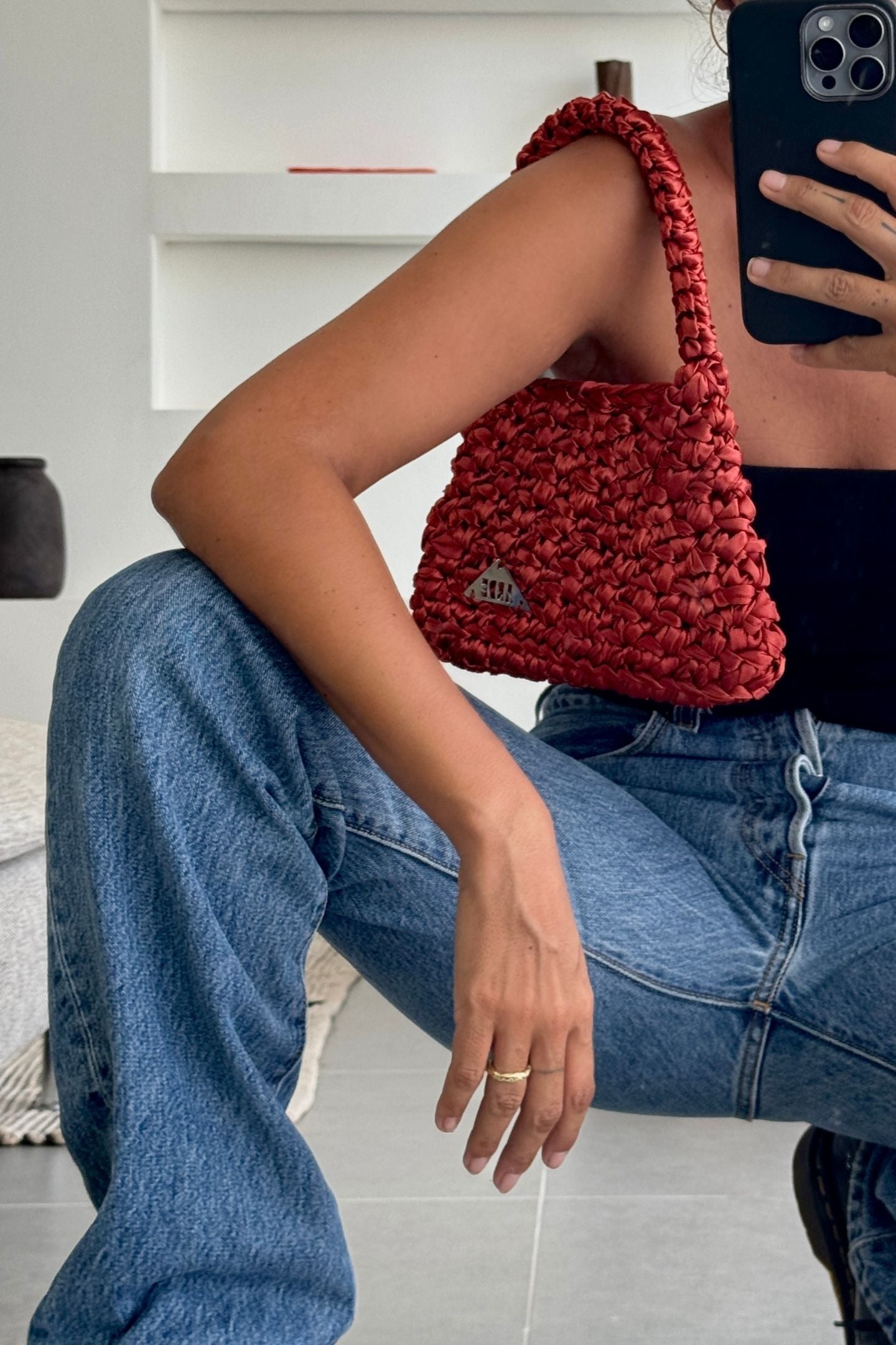 SATIN SHOULDER BAG - Rust