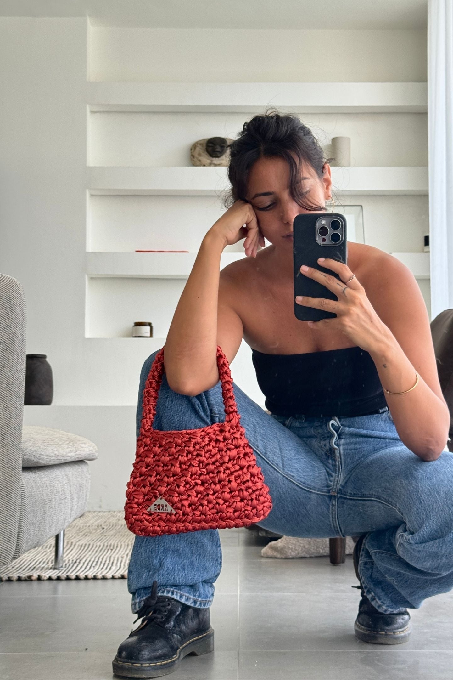 SATIN SHOULDER BAG - Rust