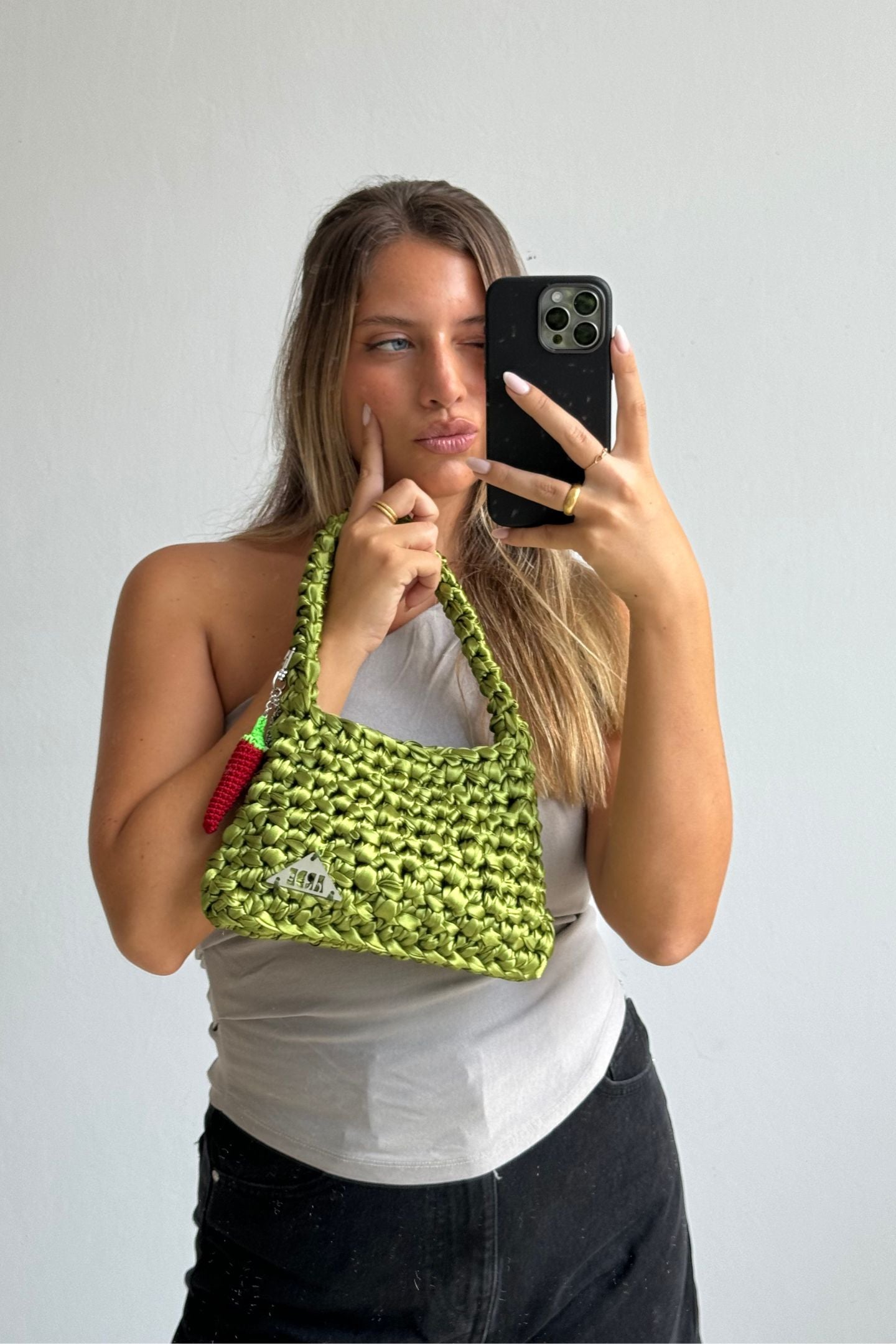 SATIN SHOULDER BAG - Spring Green