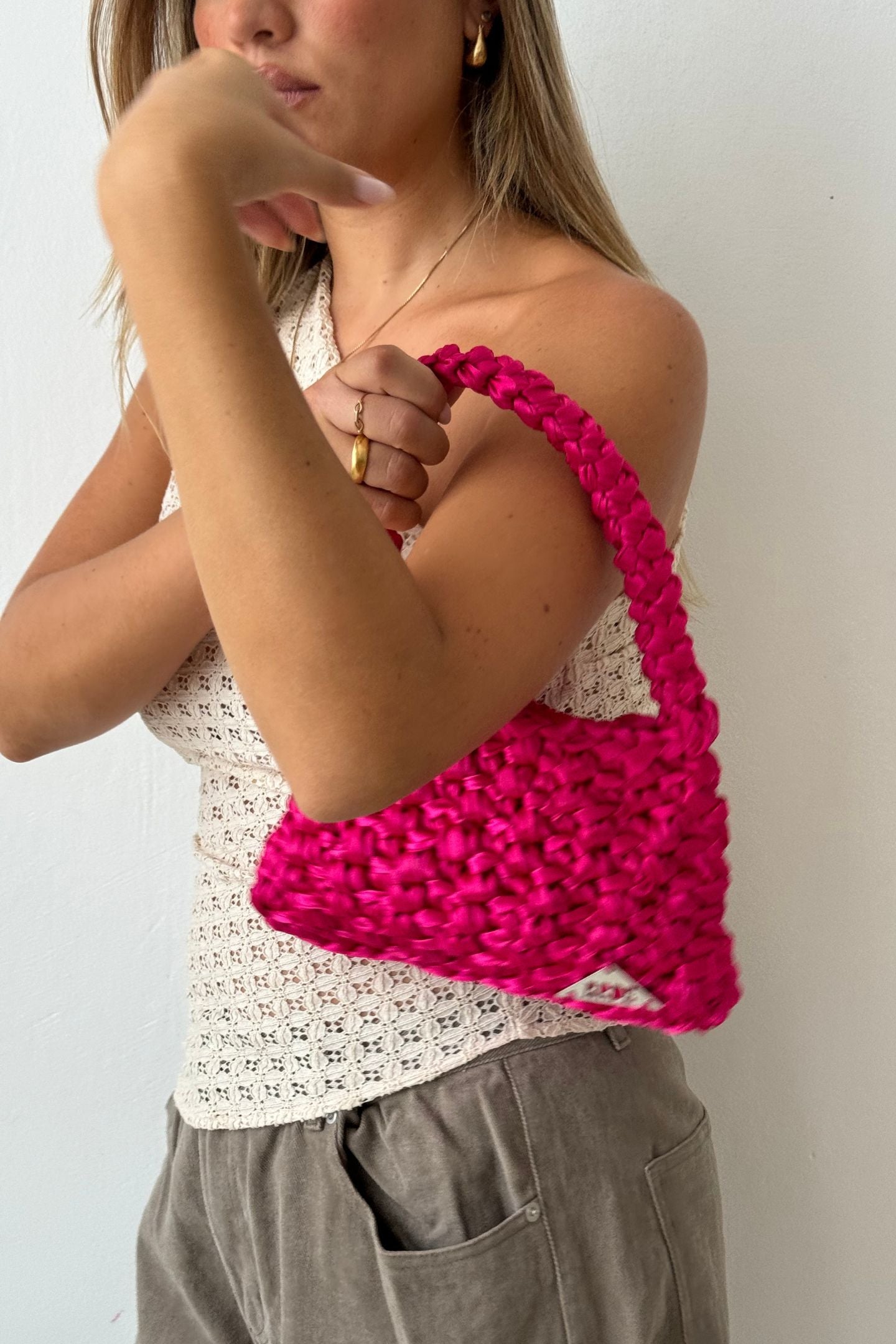 SATIN SHOULDER BAG - Barbie Pink