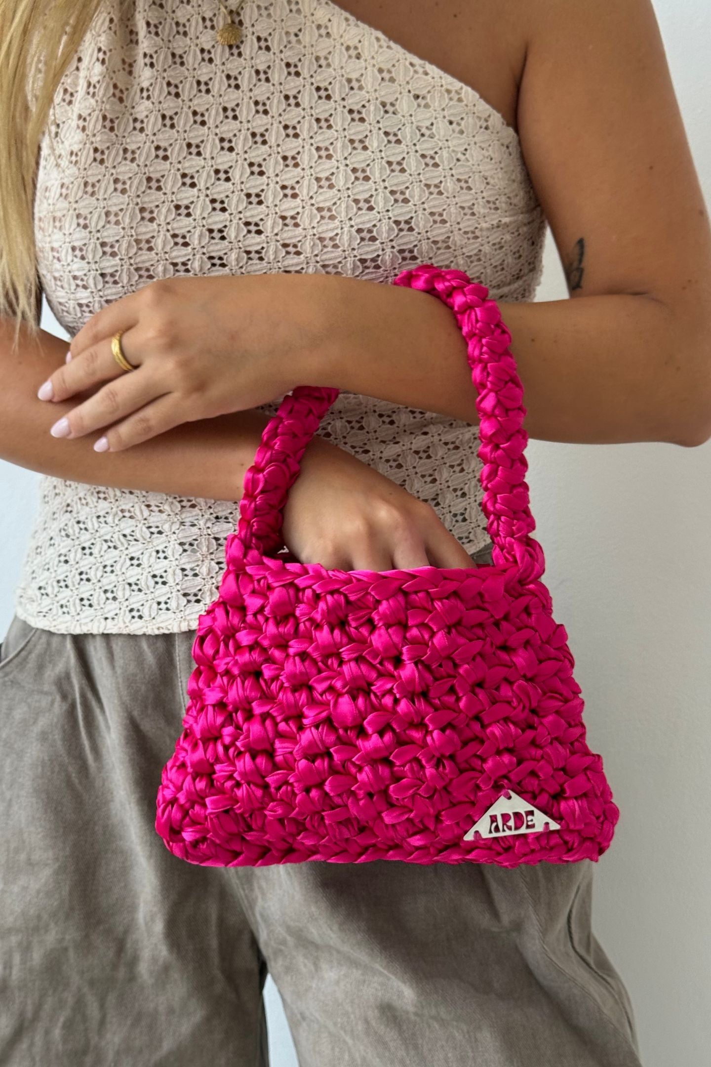 SATIN SHOULDER BAG - Barbie Pink