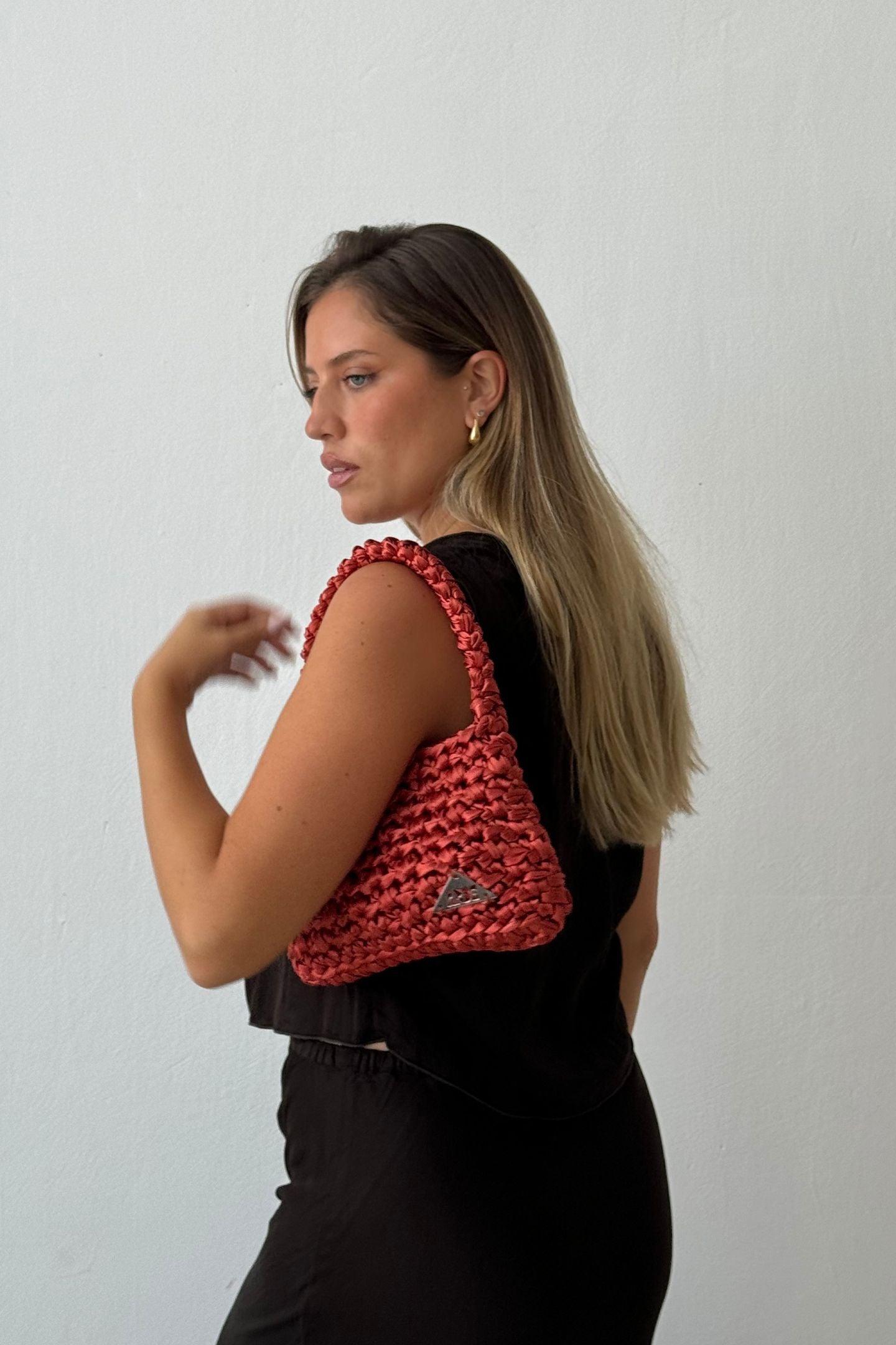 SATIN SHOULDER BAG - Rust