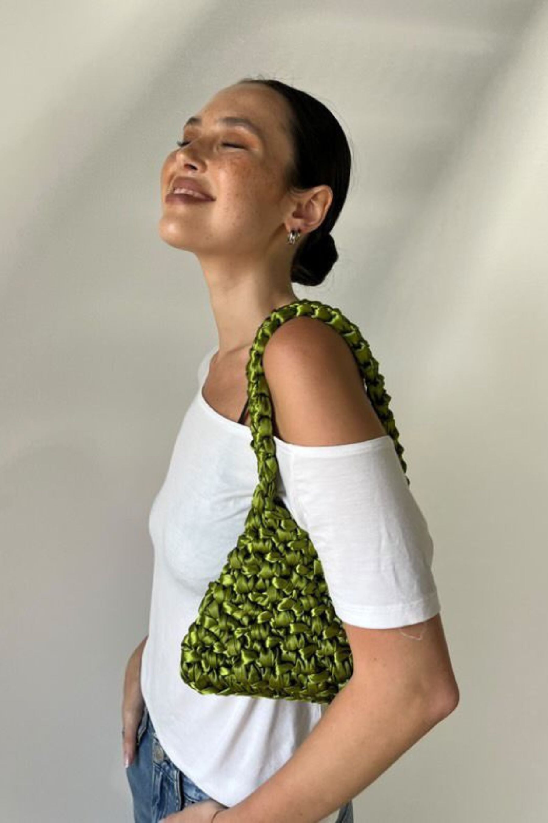 SATIN SHOULDER BAG - Spring Green