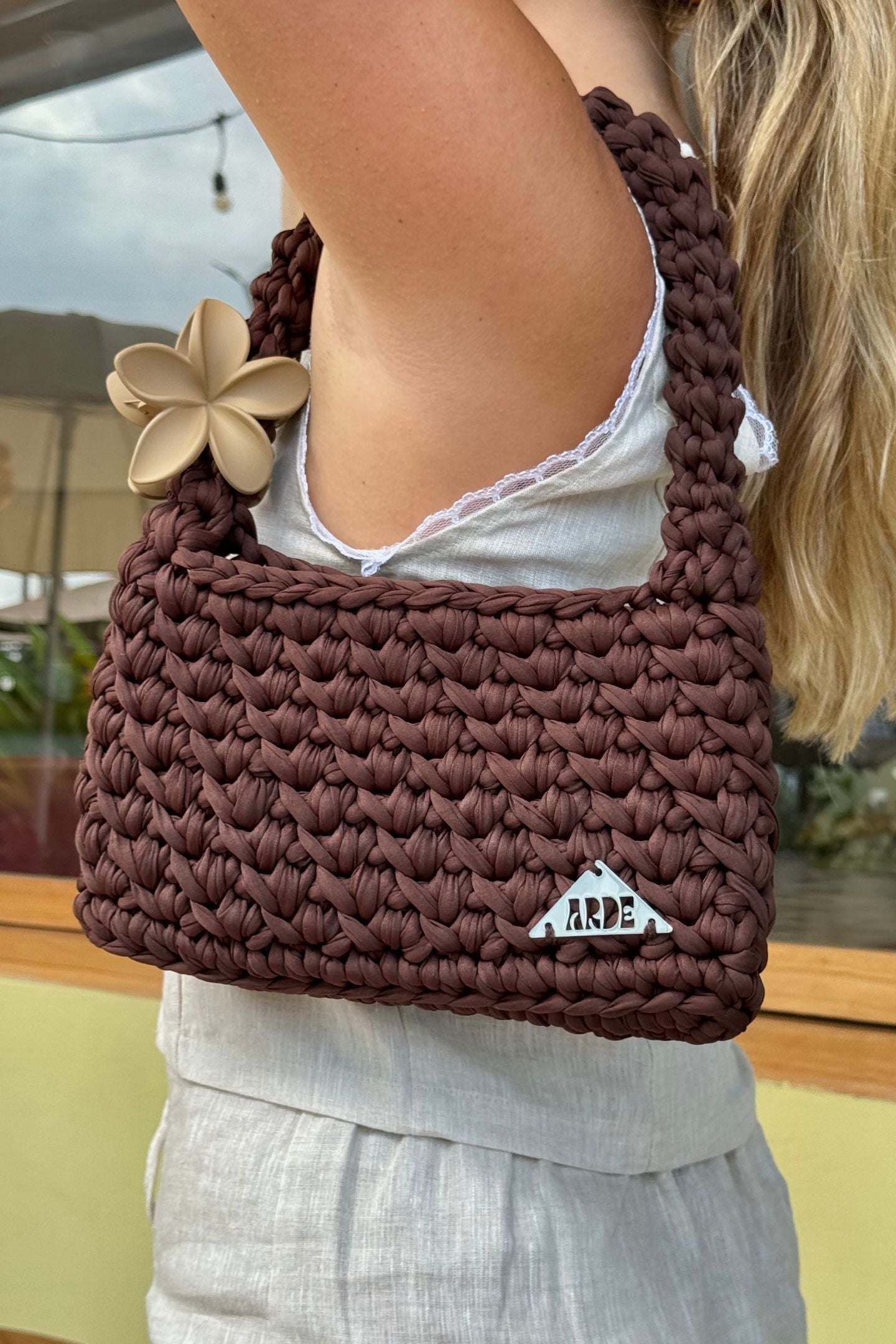 crocheted handmade bag in dark chocolate trending colour 2026