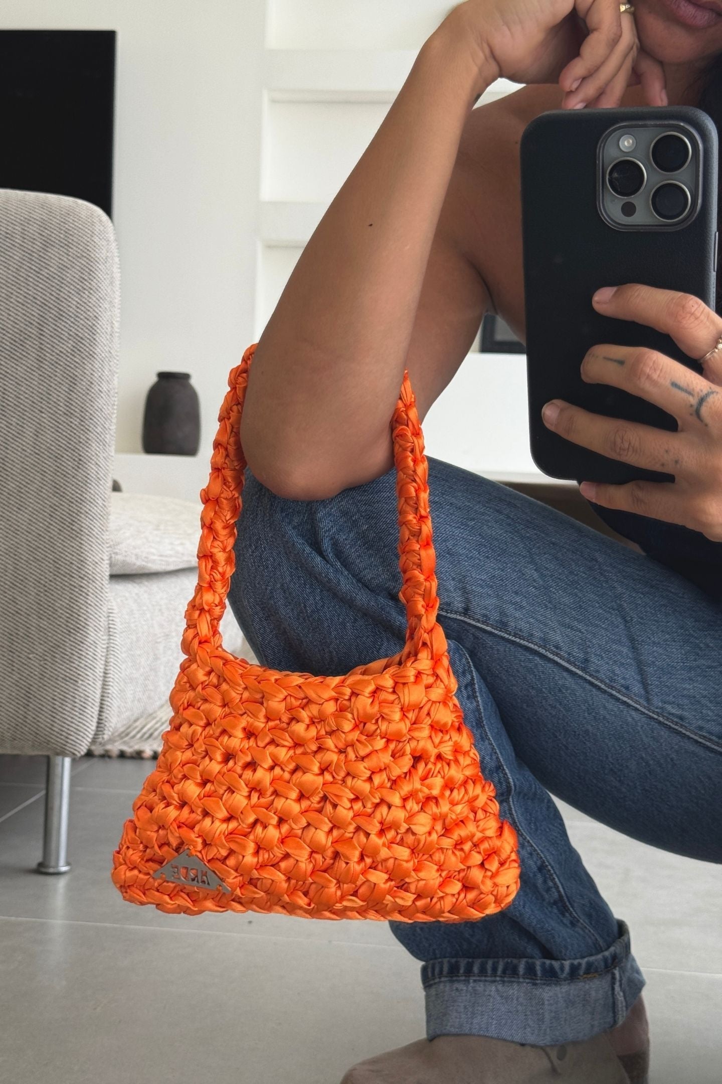 SATIN SHOULDER BAG - Vibrant Orange