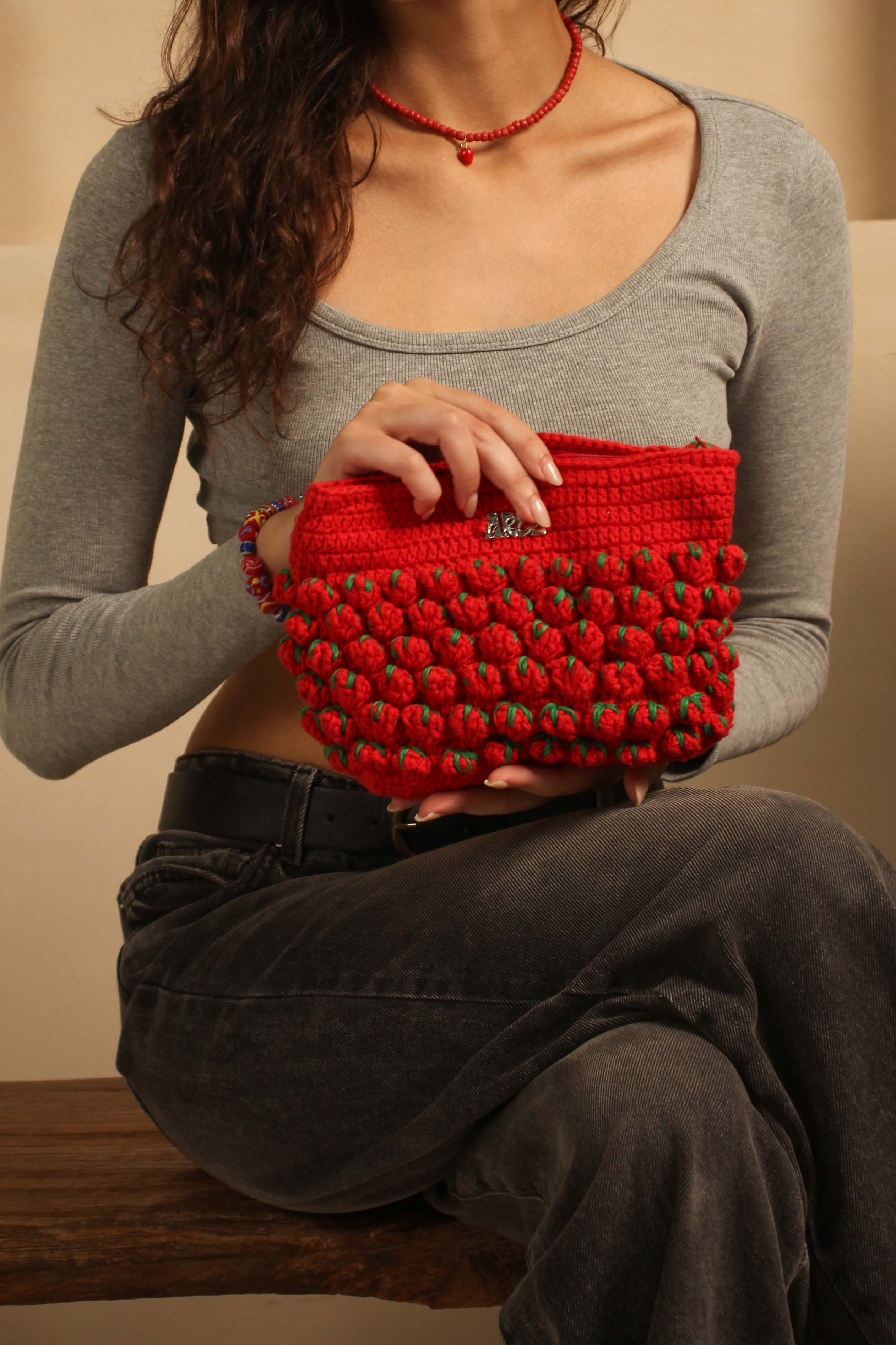 Tomato Zip Pouch - Green Polka Dot