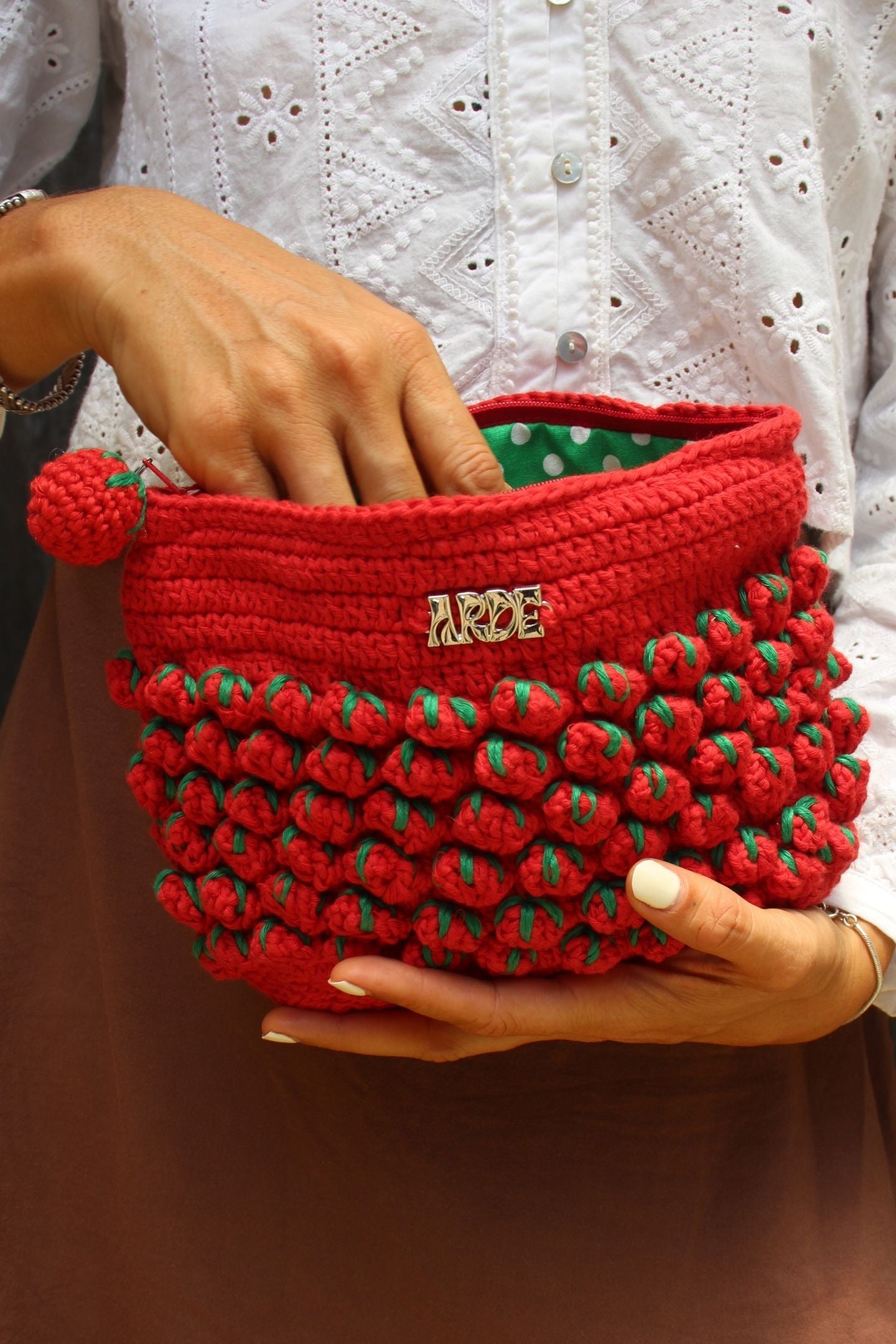 Tomato Zip Pouch - Green Polka Dot