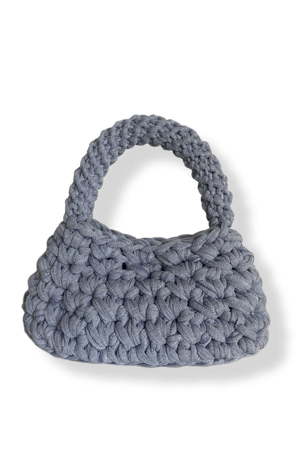 Crocheted Denim Mini Bag White Backgroung