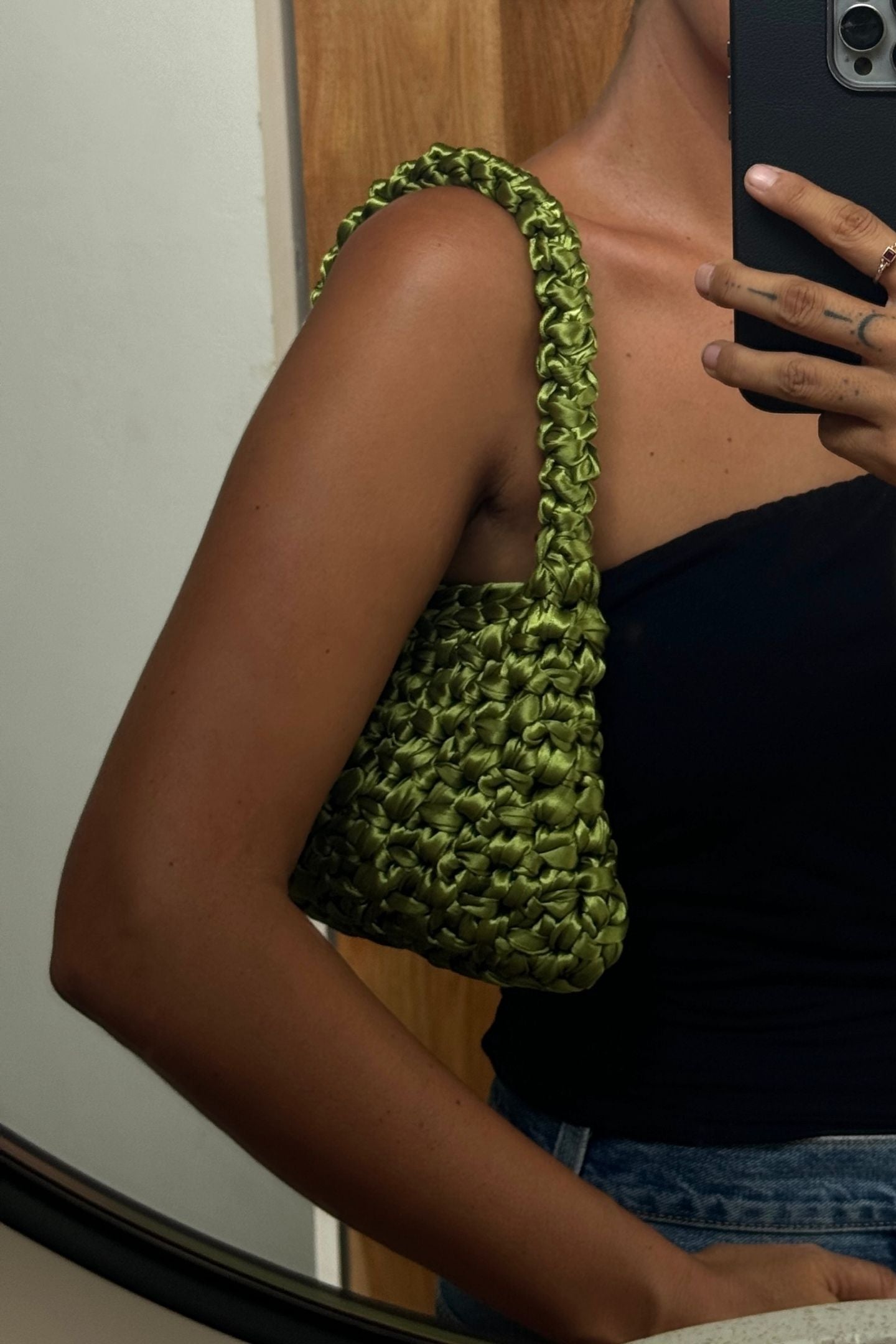 SATIN SHOULDER BAG - Spring Green