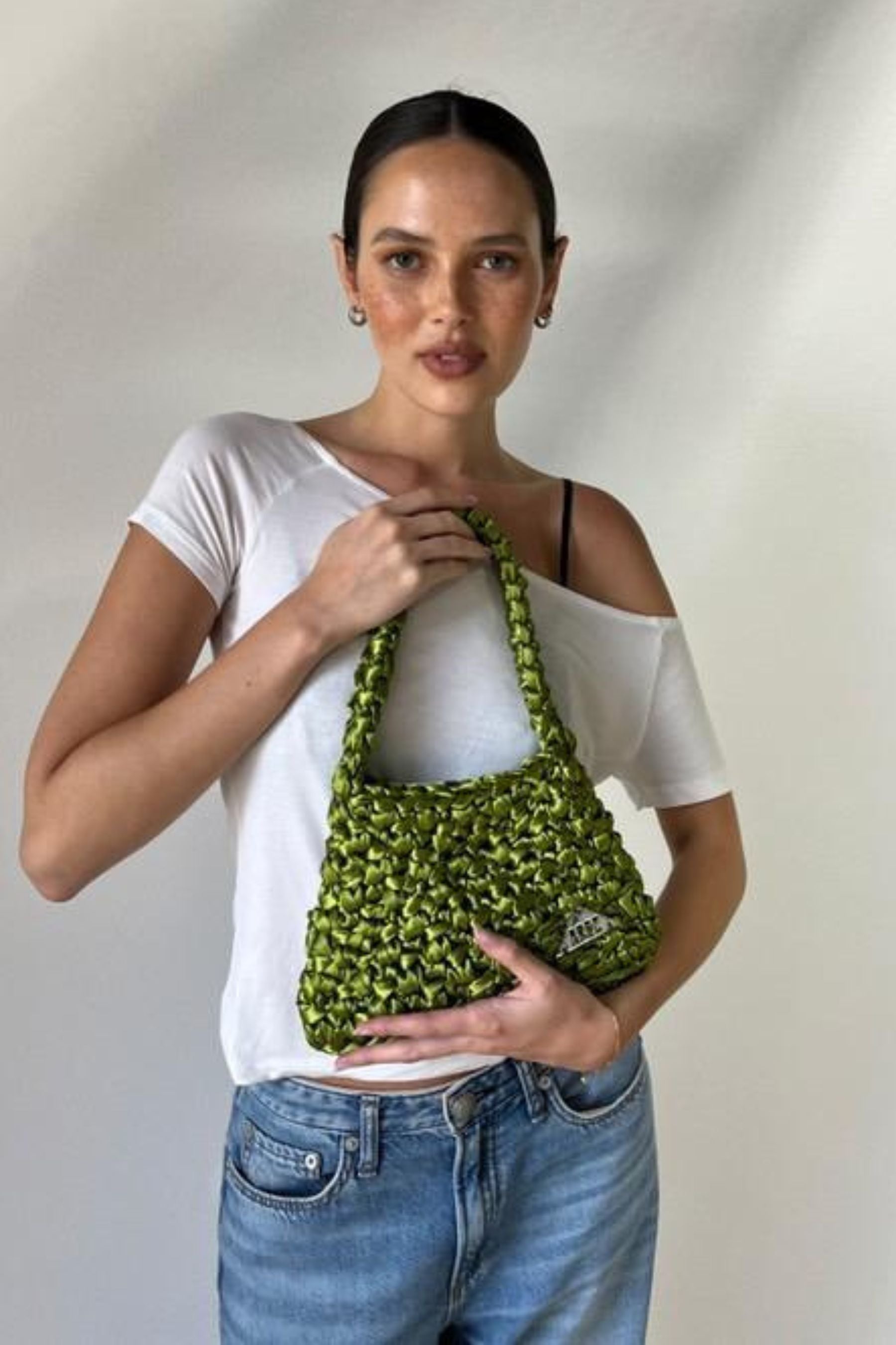 SATIN SHOULDER BAG - Spring Green